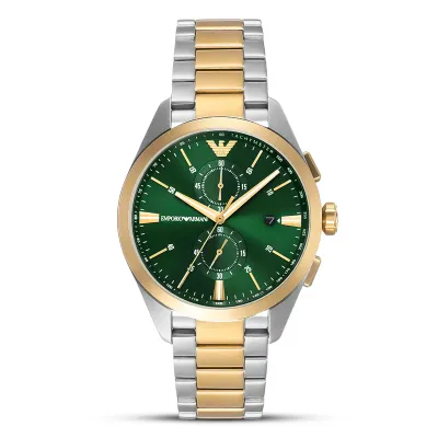 Emporio Armani Chronograph Quartz Green Dial Two-Tone Men's Watch